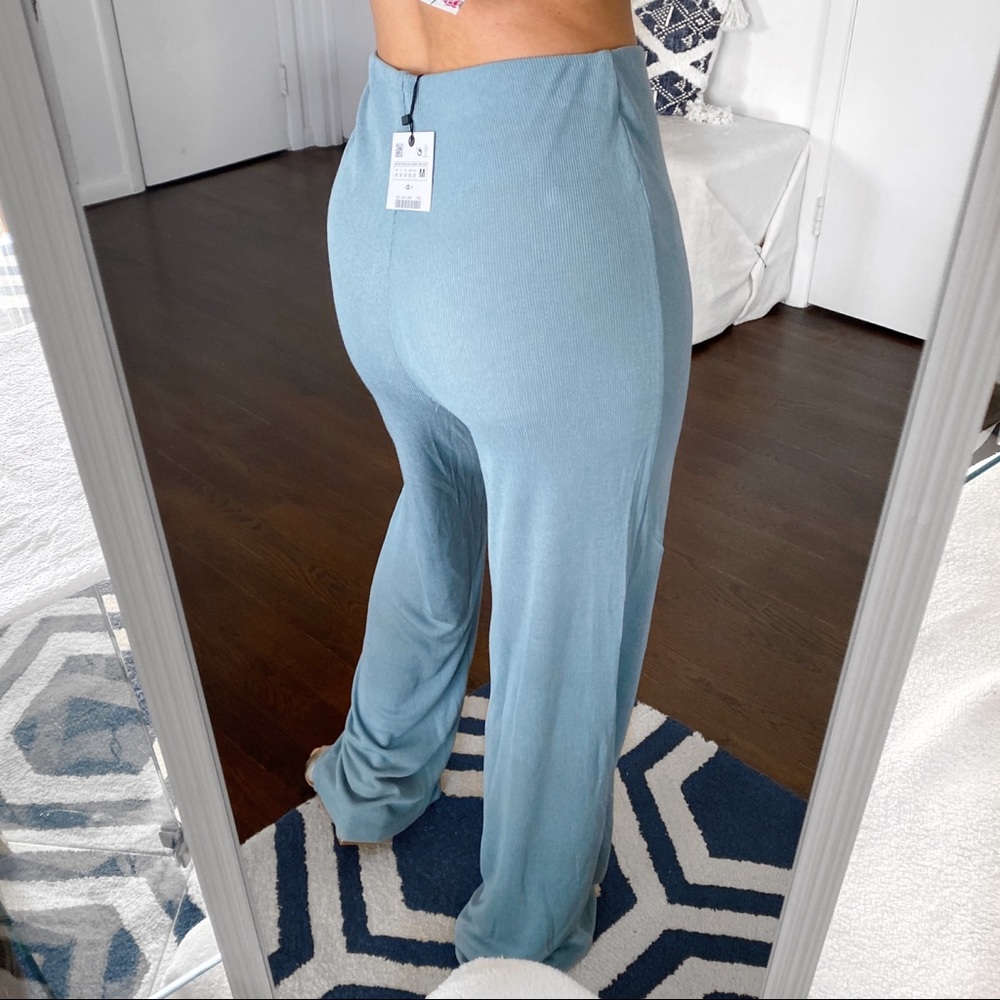 🌊 ZARA TALL BOHO DUSTY BLUE SHEER HIGH WAIST WIDE LEG PANTS! - Picture 3 of 8